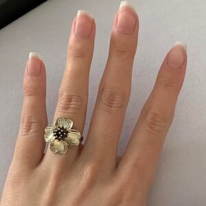 Vintage 925 Sterling Silver Adjustable Flower Statement Ring